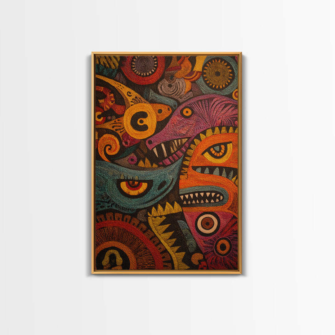 Colorful Tribal Spirit Mask Canvas Print, African Abstract Art, Bold Ethnic Wall Decor, Modern Afrocentric Statement Gift