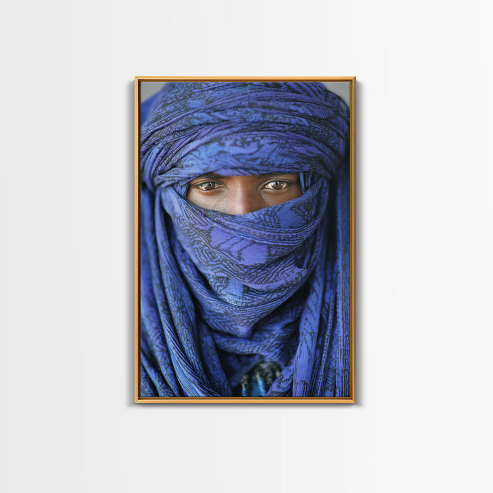 Indigo Tuareg Veiled Eyes Portrait Wall Art, African Wall Art, Blue Desert Nomad Decor, Afrocentric Canvas Print Gift For Home