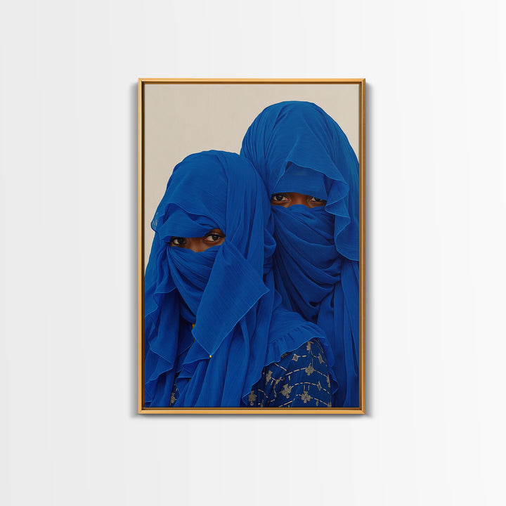 Two Blue Veiled African Women Portrait Wall Art, African Women Art, Afrocentric Decor, Indigo Fashion Canvas Print For Home