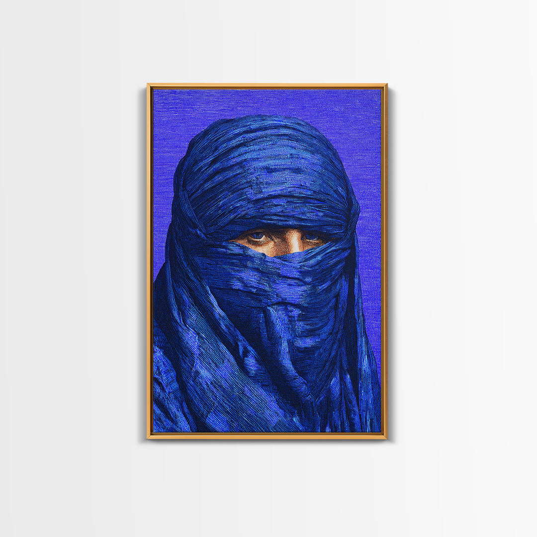 Electric Blue Turban Portrait Wall Art, African Portrait, Indigo Textile Art, Modern Afrocentric Canvas Print Bedroom Decor