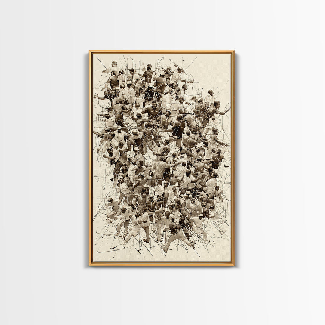 Sepia Community Crowd Collage Framed Canvas Print, African American Art, Black Culture Wall Decor, Contemporary Office Art