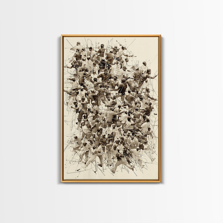 Sepia Community Crowd Collage Framed Canvas Print, African American Art, Black Culture Wall Decor, Contemporary Office Art