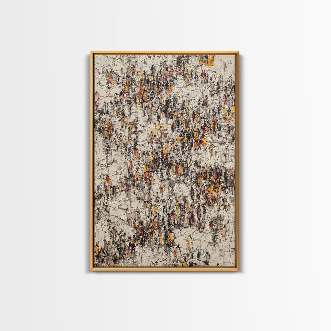 Busy Urban Crowd Abstract Canvas Print, Orange And Black City People Scene, Contemporary Wall Decor, Modern Office Art Gift