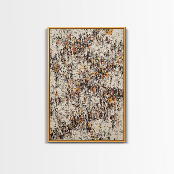 Busy Urban Crowd Abstract Canvas Print, Orange And Black City People Scene, Contemporary Wall Decor, Modern Office Art Gift