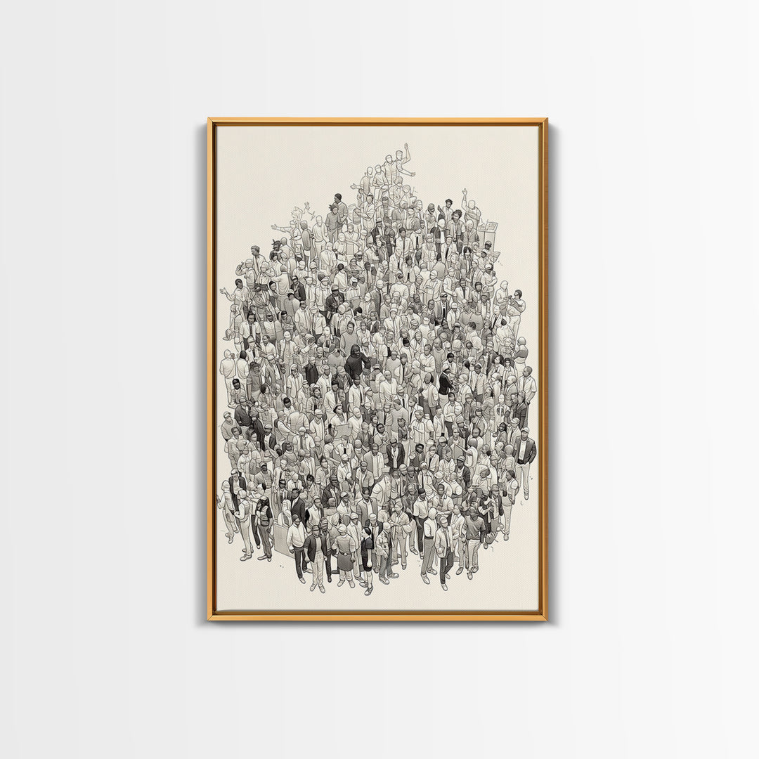 Large Community Crowd Drawing Wall Art, African American People Portrait, Minimalist Line Art Print, Cultural Home Decor