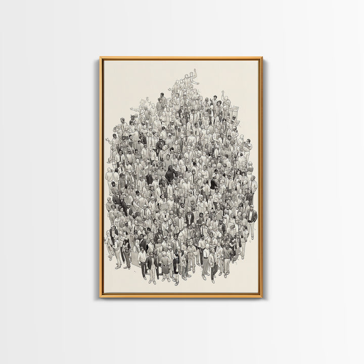 Large Community Crowd Drawing Wall Art, African American People Portrait, Minimalist Line Art Print, Cultural Home Decor