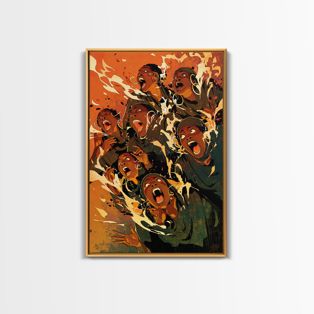 Expressive Singing Women With Orange Splash, Wall Art, Black Women Art, Afrocentric Poster, Bold Comic Style Home Decor Gift