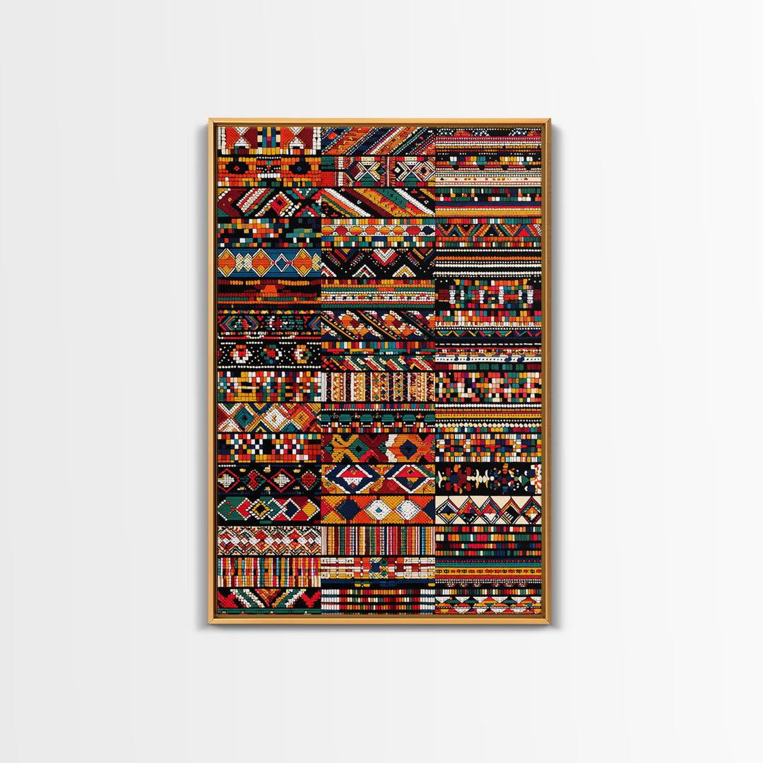 African Textile Mosaic Wall Art, Colorful Tribal Patterns Canvas Print, Ankara Fabric Collage, Afrocentric Home Decor Gift