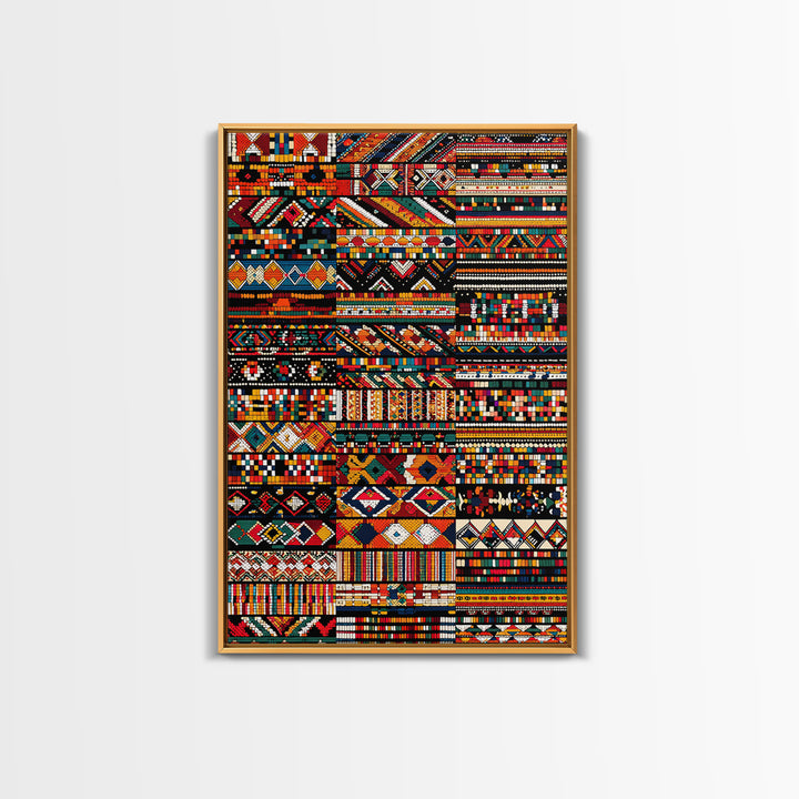 African Textile Mosaic Wall Art, Colorful Tribal Patterns Canvas Print, Ankara Fabric Collage, Afrocentric Home Decor Gift