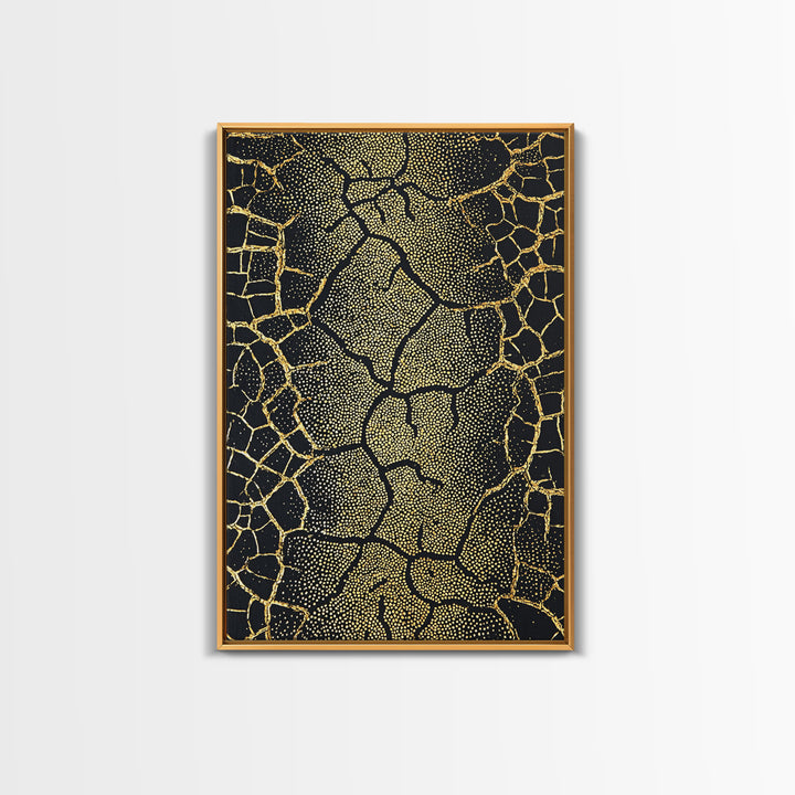 Black And Gold Cracked Earth Wall Art, Abstract African Landscape Canvas Print, Textured Art Print, Luxury Home Decor Statement Piece