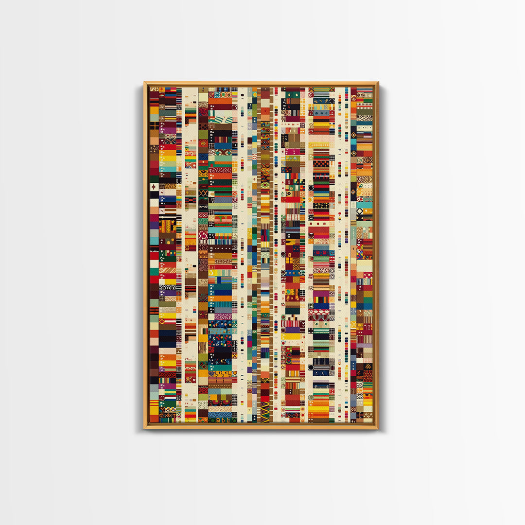 Pan African Textile Mosaic Strips Wall Art, Colorful African Fabric Patterns Canvas Print, Cultural Boho Home Decor Gift