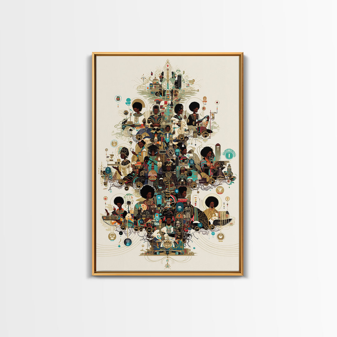 Afrofuturist Black Women Community Collage Wall Art, African American Art Print, Tech Culture Afrocentric Home Decor Gift