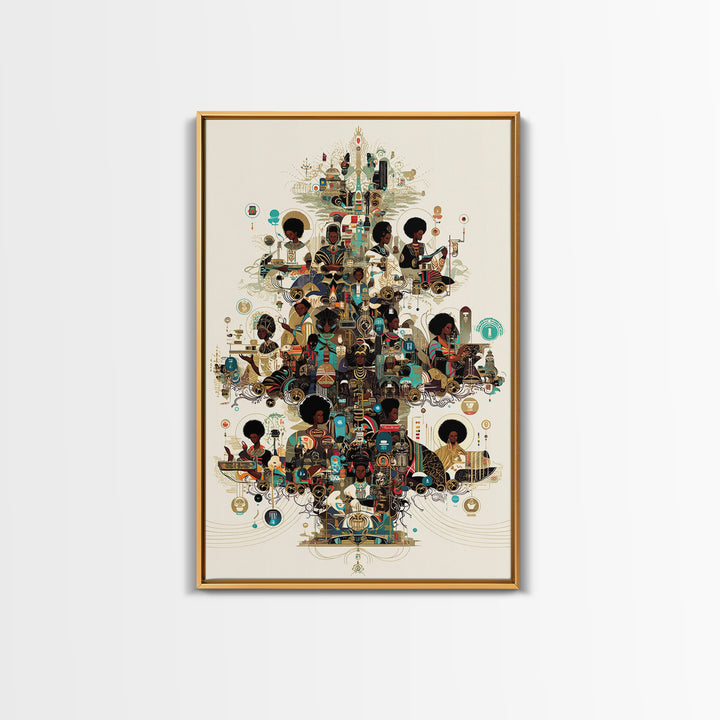 Afrofuturist Black Women Community Collage Wall Art, African American Art Print, Tech Culture Afrocentric Home Decor Gift