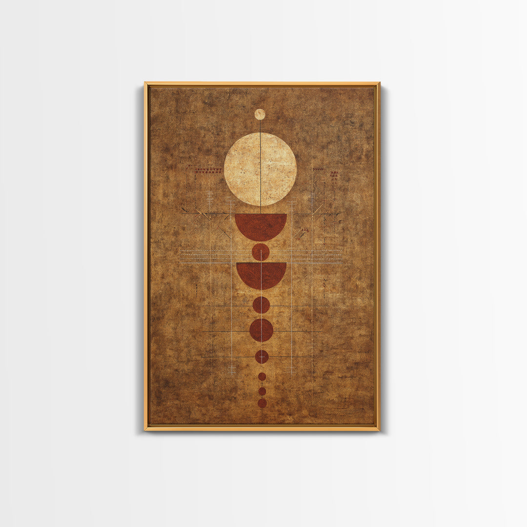 Earthy Geometric Circles Abstract Wall Art, Terracotta African Inspired Canvas Print, Mid Century Modern Home Decor For Living Room
