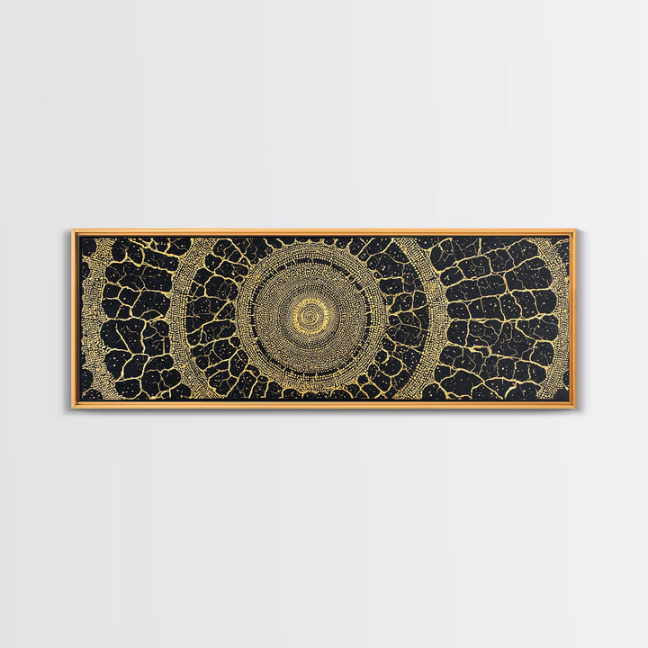 Black Gold Tribal Circle Canvas Print, African Abstract Pattern Wall Decor, Luxury Boho Textured Home Decor Gift For Living Room