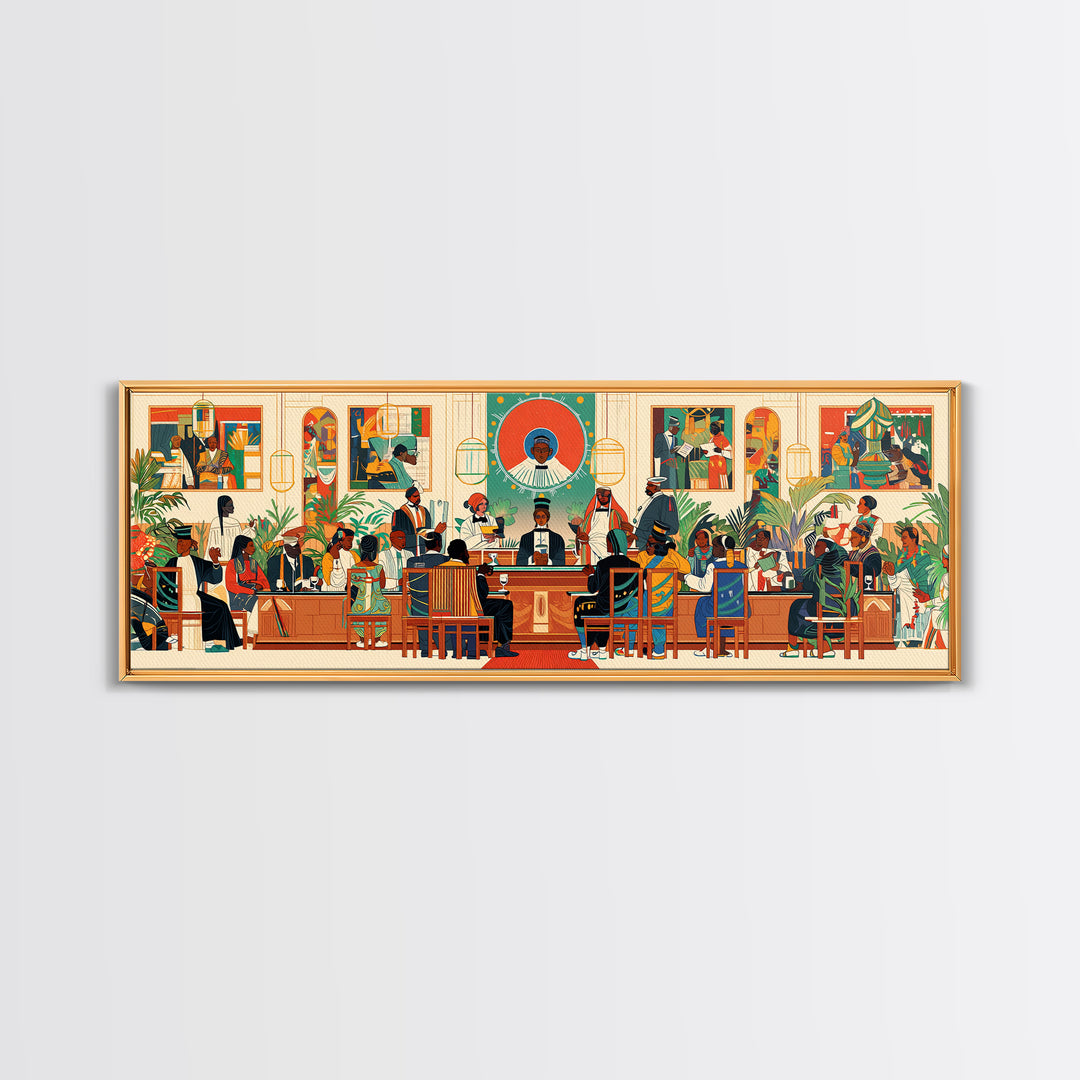 African Community Courtroom Wall Art, Modern African Art, Black Culture Canvas Print, Vibrant Statement Office Decor Gift