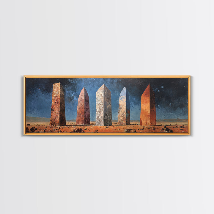 Rustic Desert Monoliths Wall Art, African Egyptian Art, Earth Tone Obelisk Canvas Print, Modern Living Room Southwestern Decor