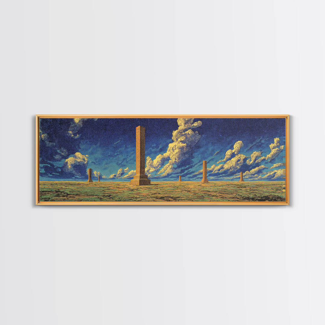 Desert Obelisk Under Starry Blue Sky Canvas Print, African Wall Art, Ancient African Art, Mystical Wall Decor, Digital Art