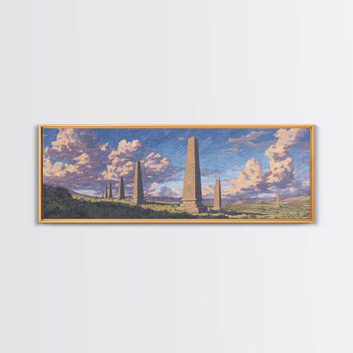 Stone Obelisk Field With Pastel Clouds Wall Art, African Art Print, Ancient African Art, Large Wall Art, Elegant Home Decor