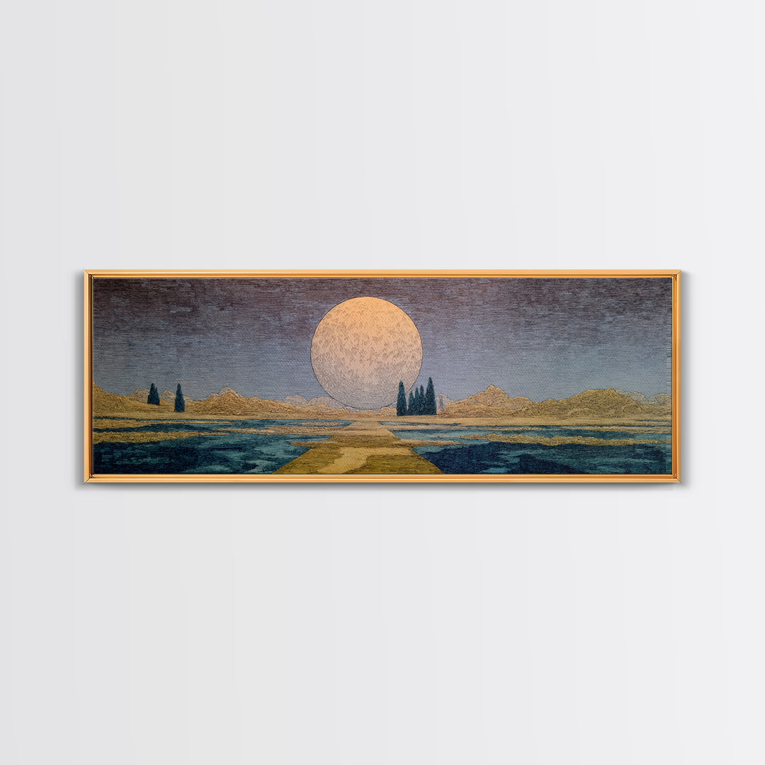 Surreal Moonrise Over Water Path Wall Art, African Landscape, Dreamy Wall Art, Minimalist Decor, Modern Canvas Art, Gift For Her