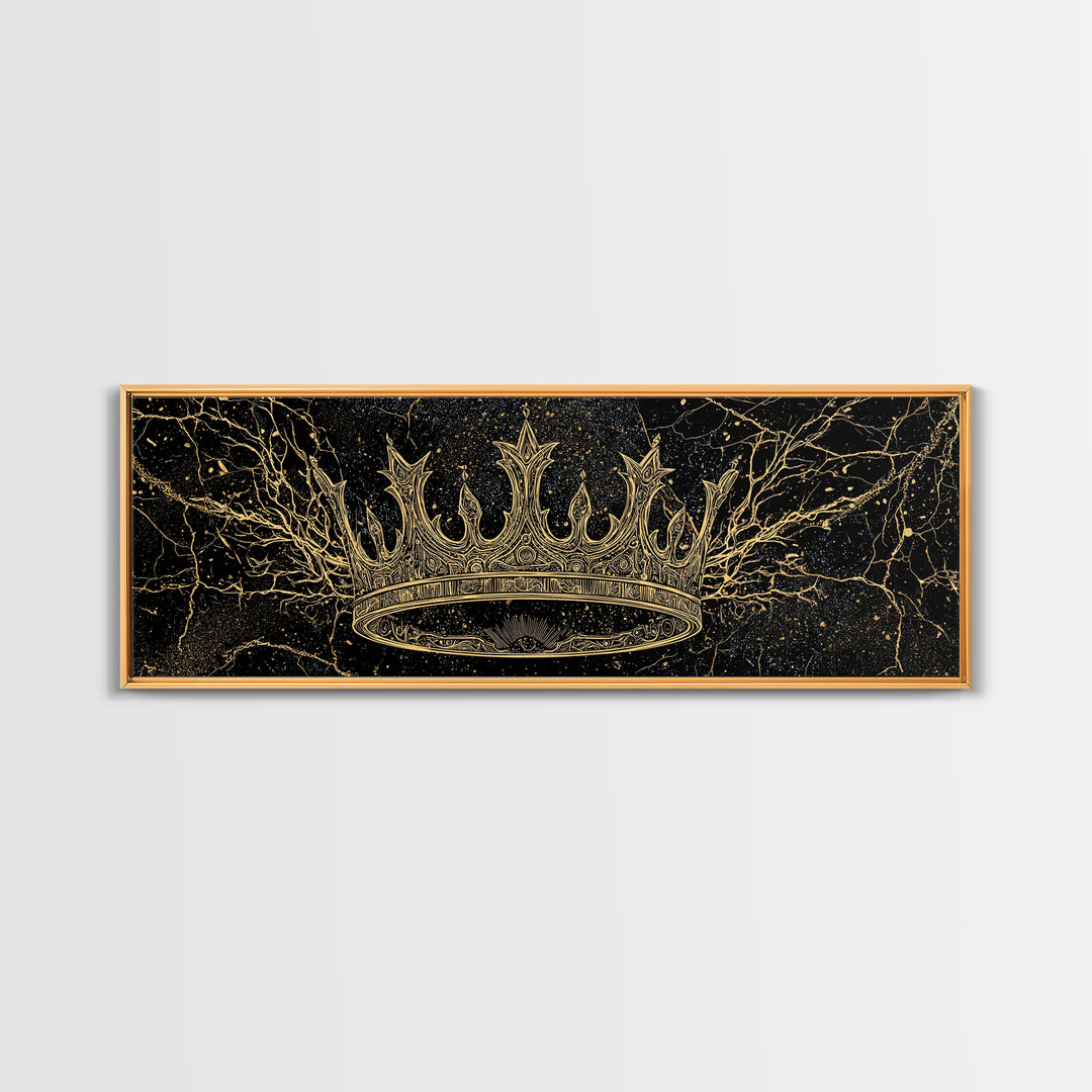 Golden Crown On Black Cosmic Branches Wall Art, Black And Gold Art, African Queen, Luxury Art, Statement Wall Decor Gift