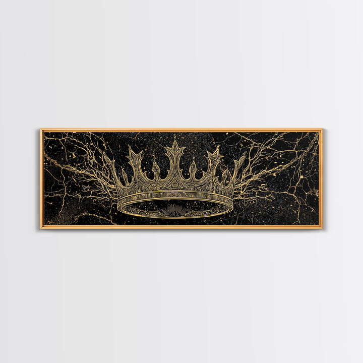 Golden Crown On Black Cosmic Branches Wall Art, Black And Gold Art, African Queen, Luxury Art, Statement Wall Decor Gift