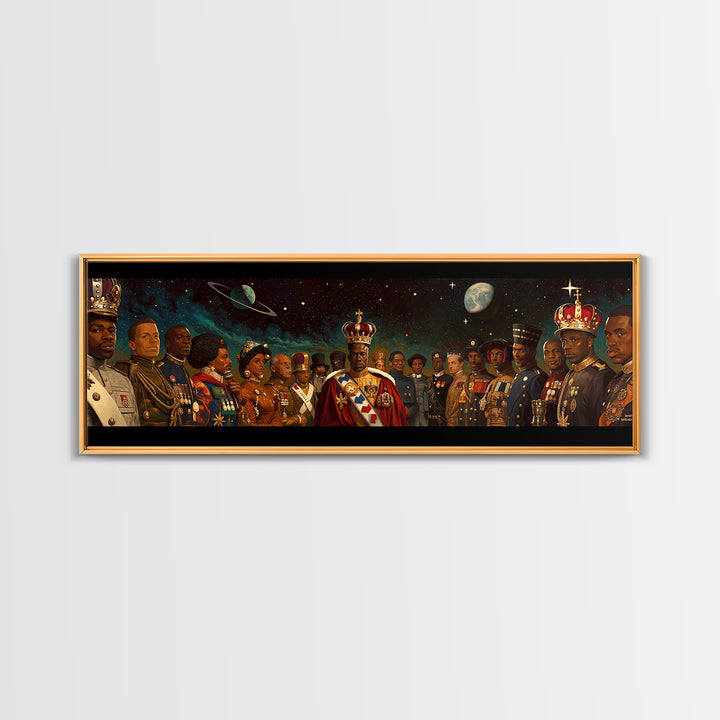 Cosmic African Royal Court Canvas Print, Kings Generals And Crowns, Black Culture Wall Decor, Afrocentric Portrait Art Gift