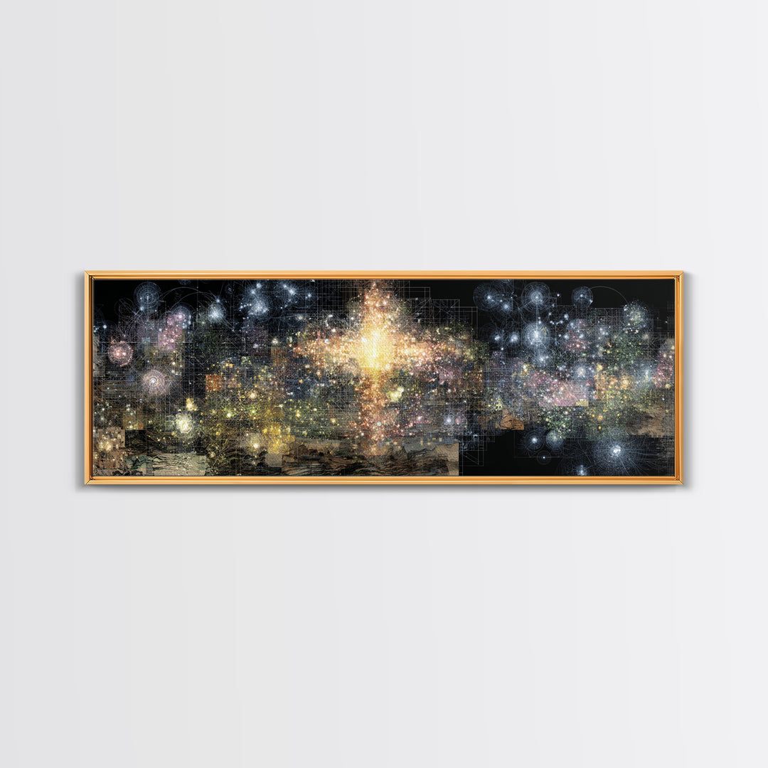 Radiant Abstract City Lights Wall Art, Gold And Black Canvas Print, Modern Luxury Decor, Dreamy Statement Home Decor, Housewarming Gift