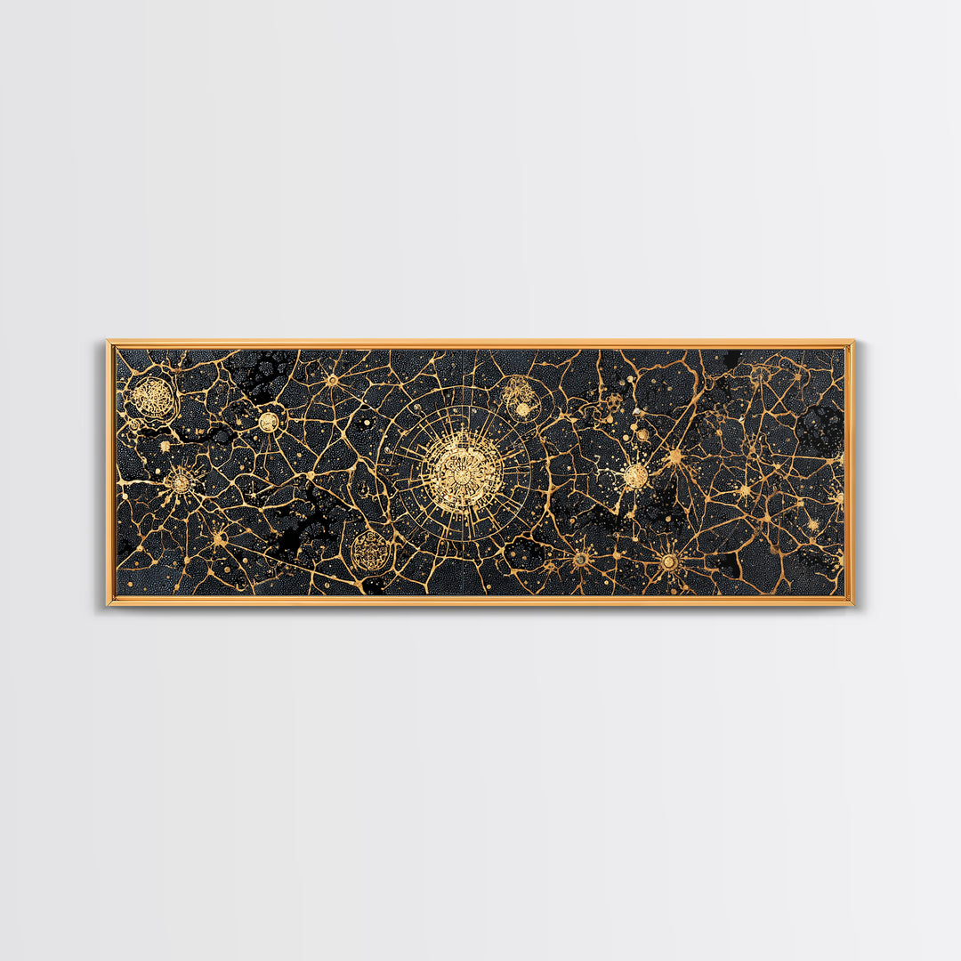 Gold Neural Network Abstract Wall Art, Black And Gold Canvas Print, Modern Office Decor, Geometric Statement Home Decor Gift