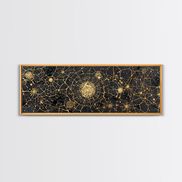 Gold Neural Network Abstract Wall Art, Black And Gold Canvas Print, Modern Office Decor, Geometric Statement Home Decor Gift
