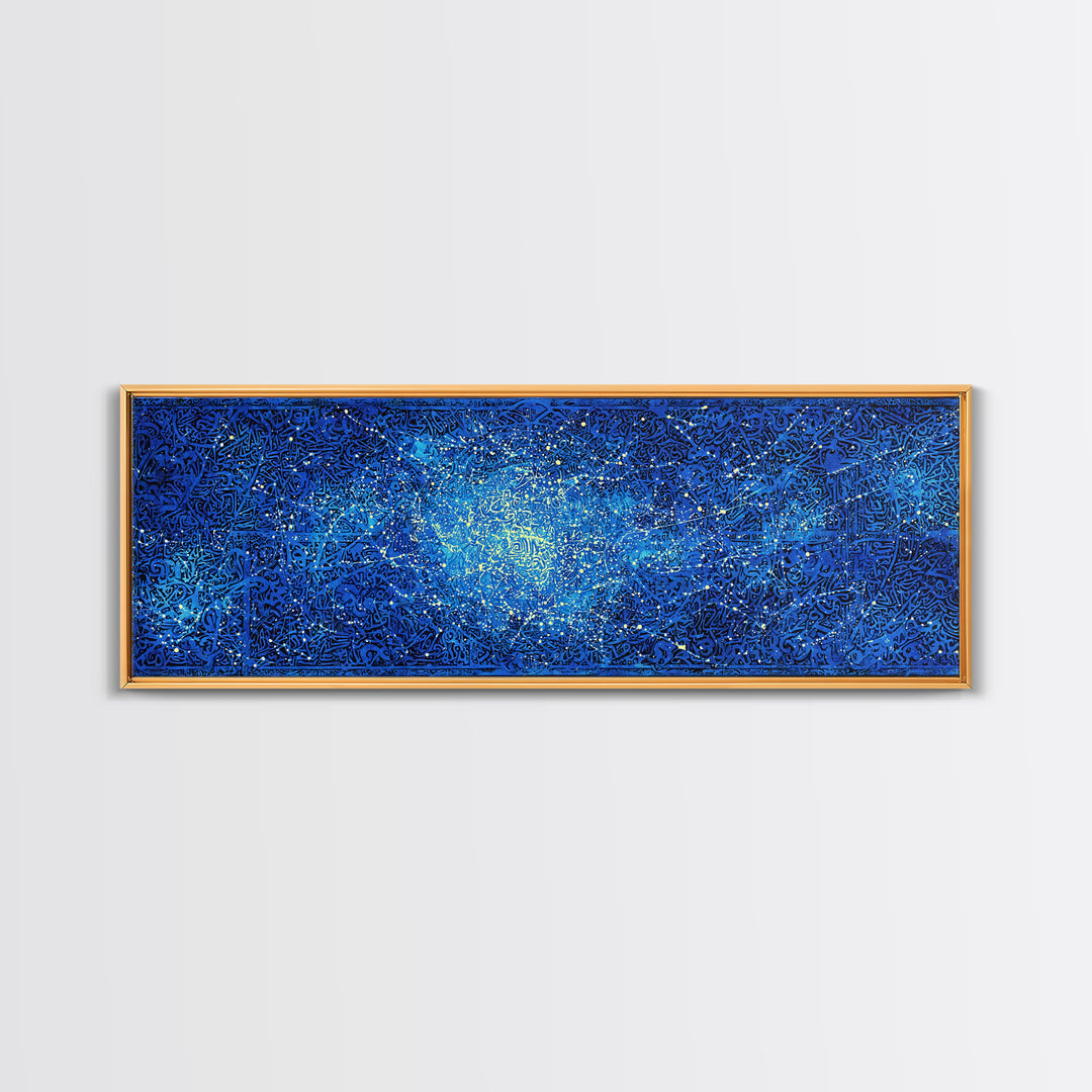 Blue Cosmic Starfield Abstract Wall Art, Modern Galaxy Canvas Decor, Dreamy Large Wall Art Prints, Teal Celestial Home Decor