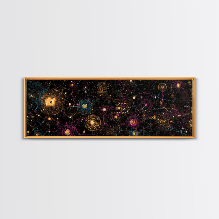 Gold And Magenta Galaxy Constellation Wall Art, Celestial Canvas Print, Modern Black Art, Vibrant Wall Decor, Mystical Art