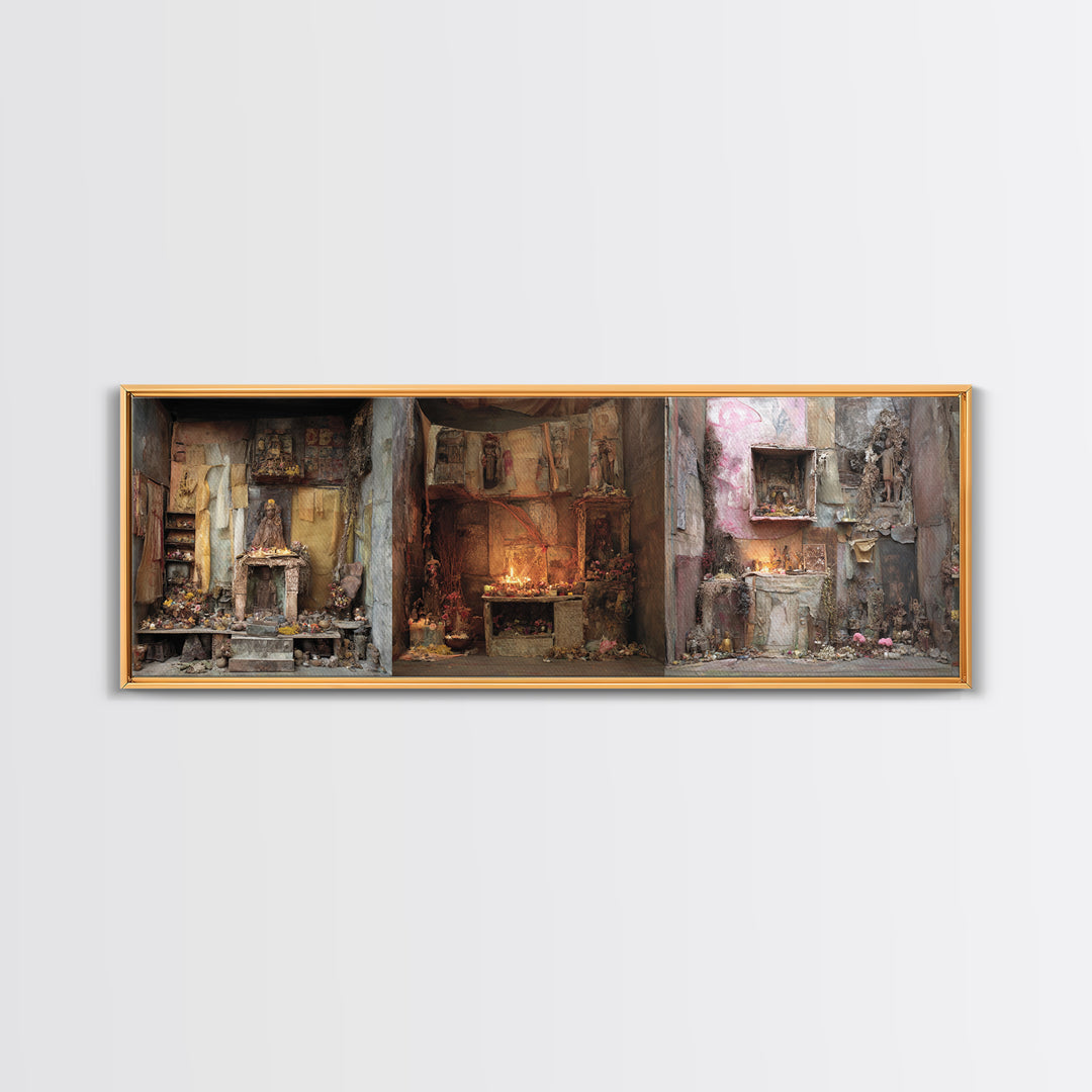 Rustic Spiritual Shrine Altar Wall Art, Afrocentric Wall Art, Cultural Home Decor, Mystical Wall Decor, Framed Canvas Print