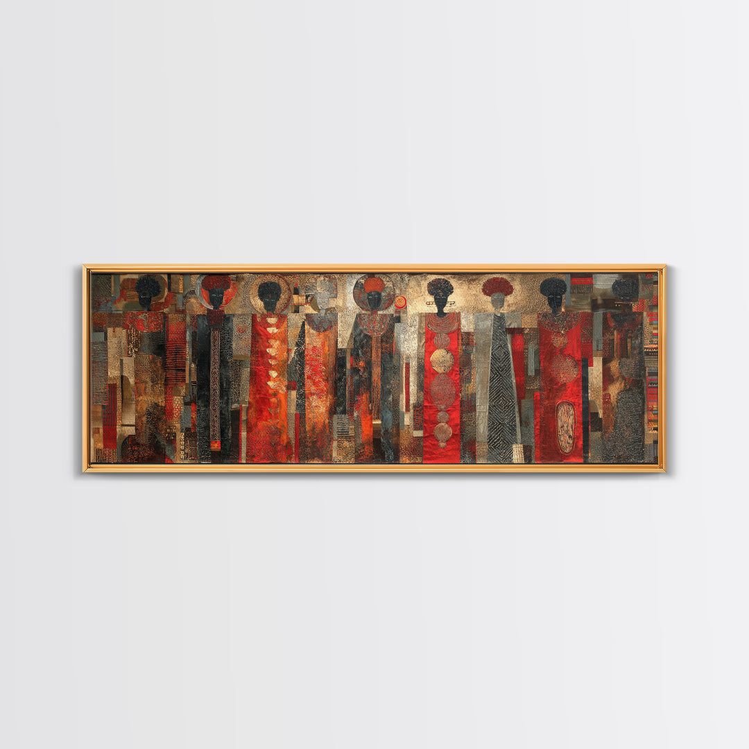 Abstract African Women In Red Patterned Dresses Wall Art, Black Women Art, Afrocentric Decor, Cultural Canvas Print For Living Room