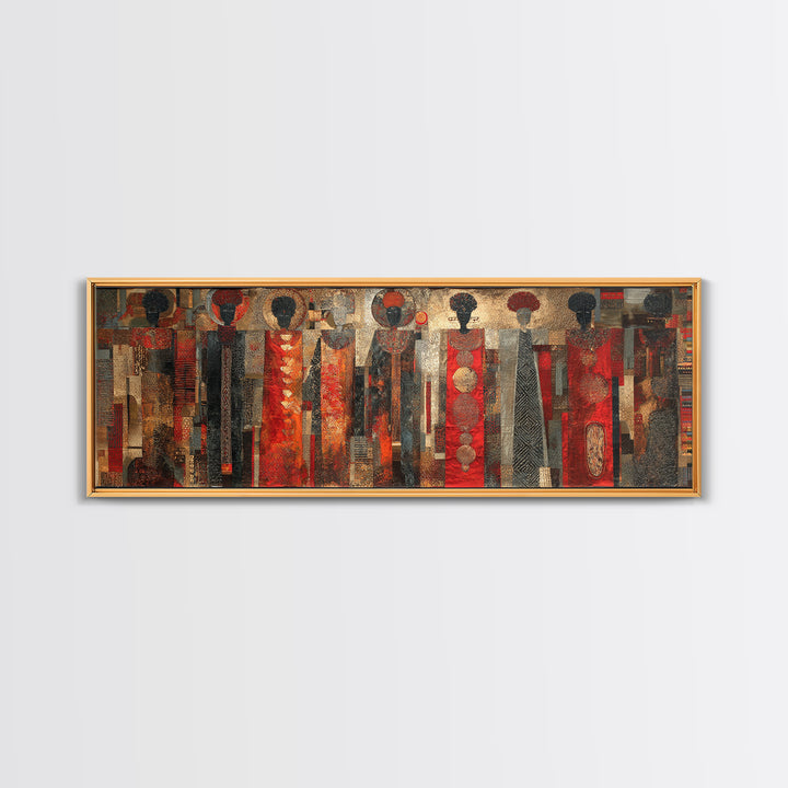 Abstract African Women In Red Patterned Dresses Wall Art, Black Women Art, Afrocentric Decor, Cultural Canvas Print For Living Room