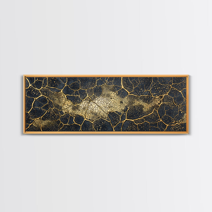 Black And Gold Cellular Cracked Abstract Wall Art, Luxury Canvas Print, Modern Organic Pattern, Bold Home Decor Statement Piece