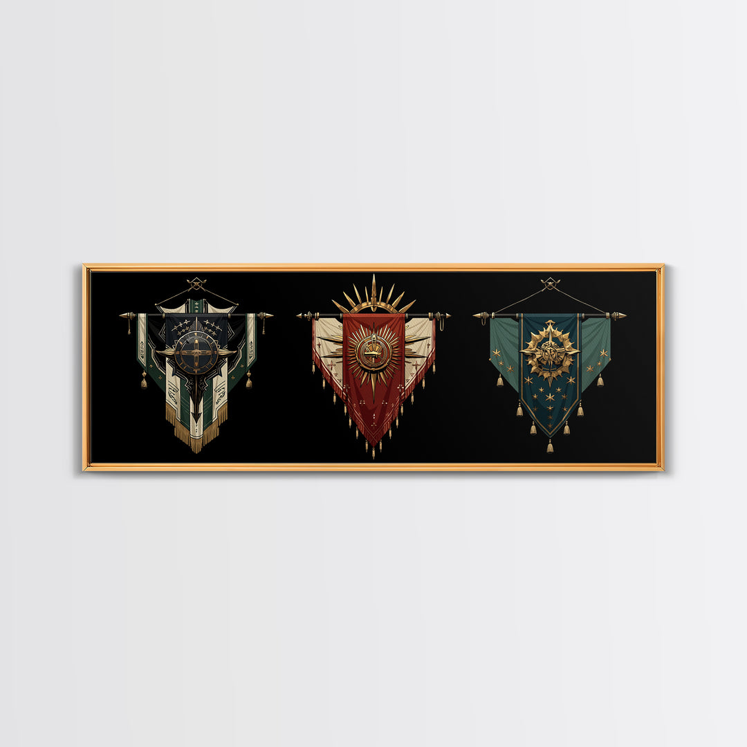 Ornate African Tribal Banners Wall Art, Gold Teal Shield Canvas, Afrocentric Decor, Modern African Art Print Gift For Home Decor