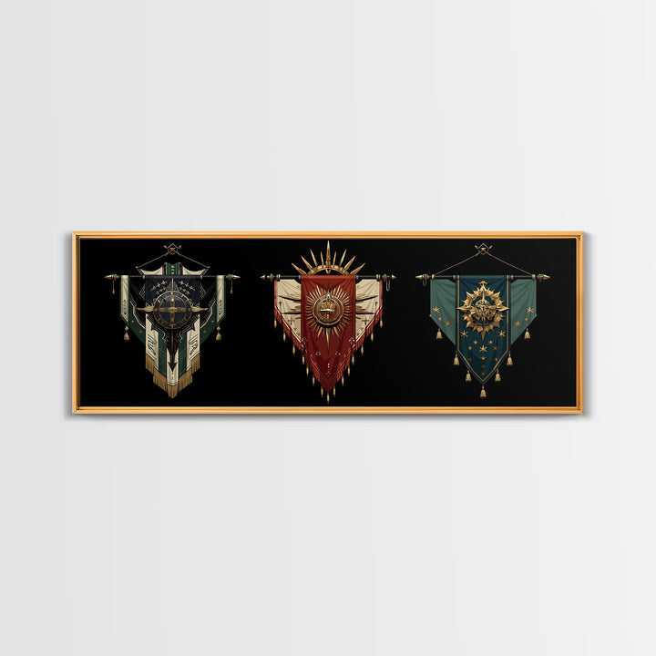 Ornate African Tribal Banners Wall Art, Gold Teal Shield Canvas, Afrocentric Decor, Modern African Art Print Gift For Home Decor