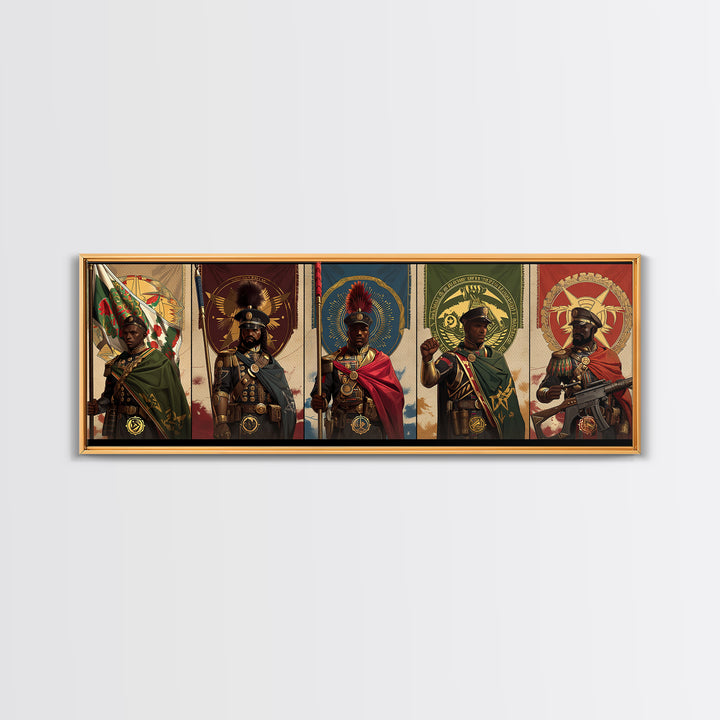 Regal African Warriors Framed Canvas Print, Ceremonial Soldier Portraits, African Warrior Art, Black Culture Wall Decor Gift