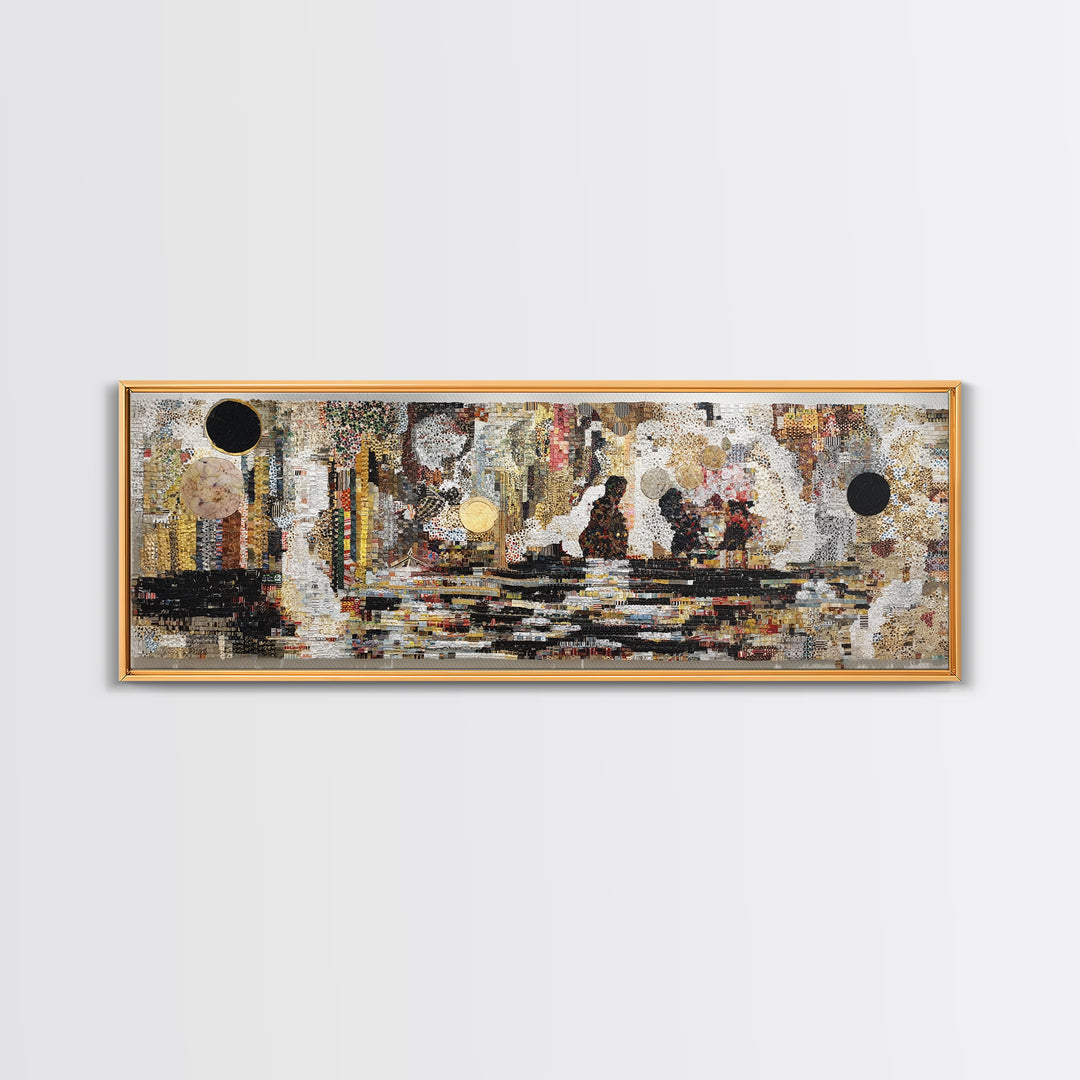 Textured Black Figures Cityscape Wall Art, Abstract African Jazz Scene, Modern Canvas Print For Living Room Decor Gift Idea