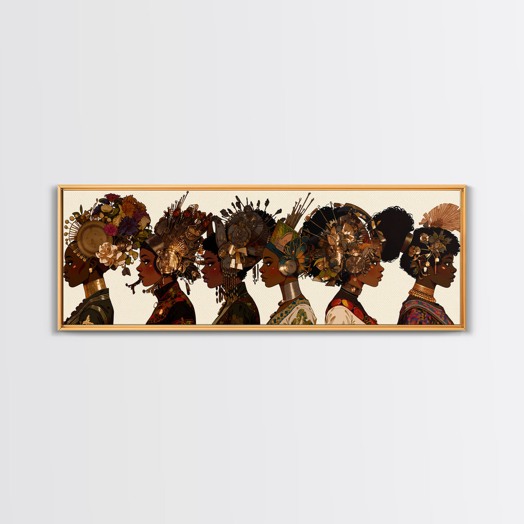 African Women Profile Wall Art, Regal Bold Afrocentric Fashion Portraits, Black Queen Canvas Print, Cultural Home Decor Gift