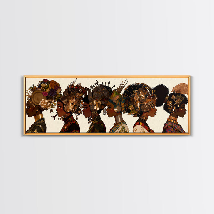 African Women Profile Wall Art, Regal Bold Afrocentric Fashion Portraits, Black Queen Canvas Print, Cultural Home Decor Gift