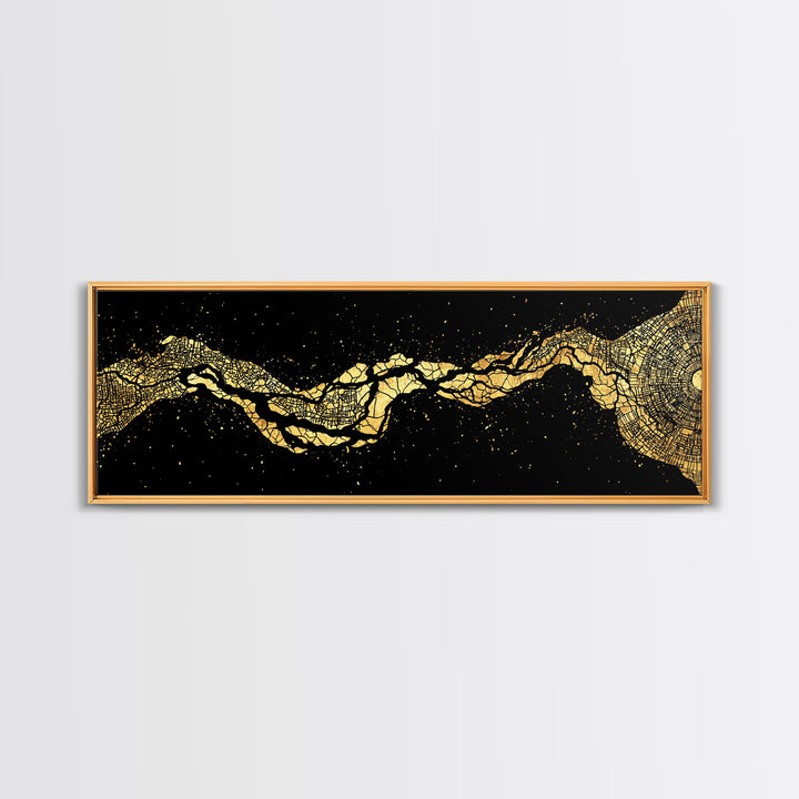 Gold Cracked River Abstract Canvas Print, Black And Gold Art, Luxury Canvas Art, Modern Wall Decor, Unique Home Decor Gift