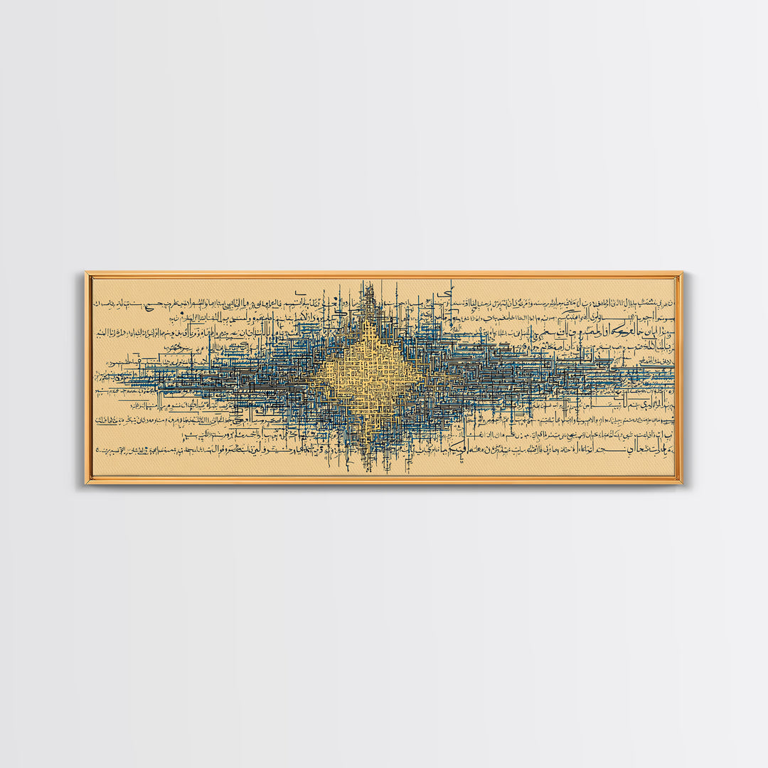 Blue Gold Signal Abstract Framed Canvas Print, Geometric Wall Art, Modern Canvas Art, Office Decor, Elegant Home Decor Gift