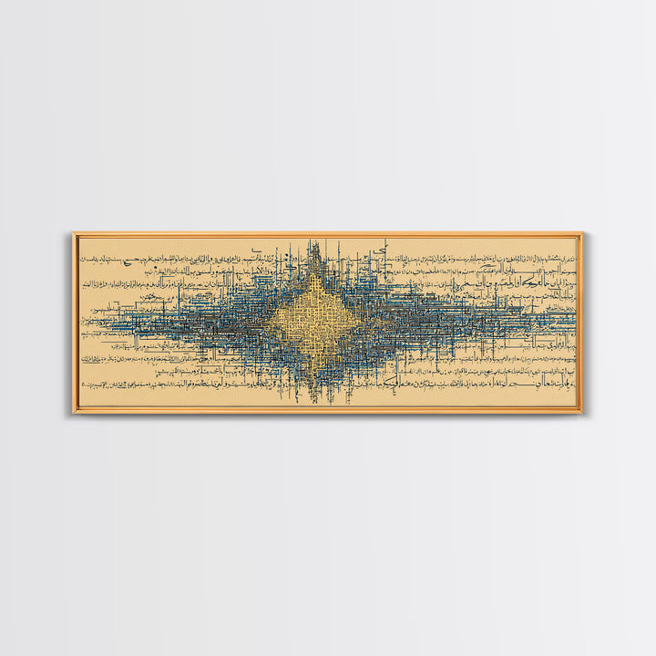 Blue Gold Signal Abstract Framed Canvas Print, Geometric Wall Art, Modern Canvas Art, Office Decor, Elegant Home Decor Gift