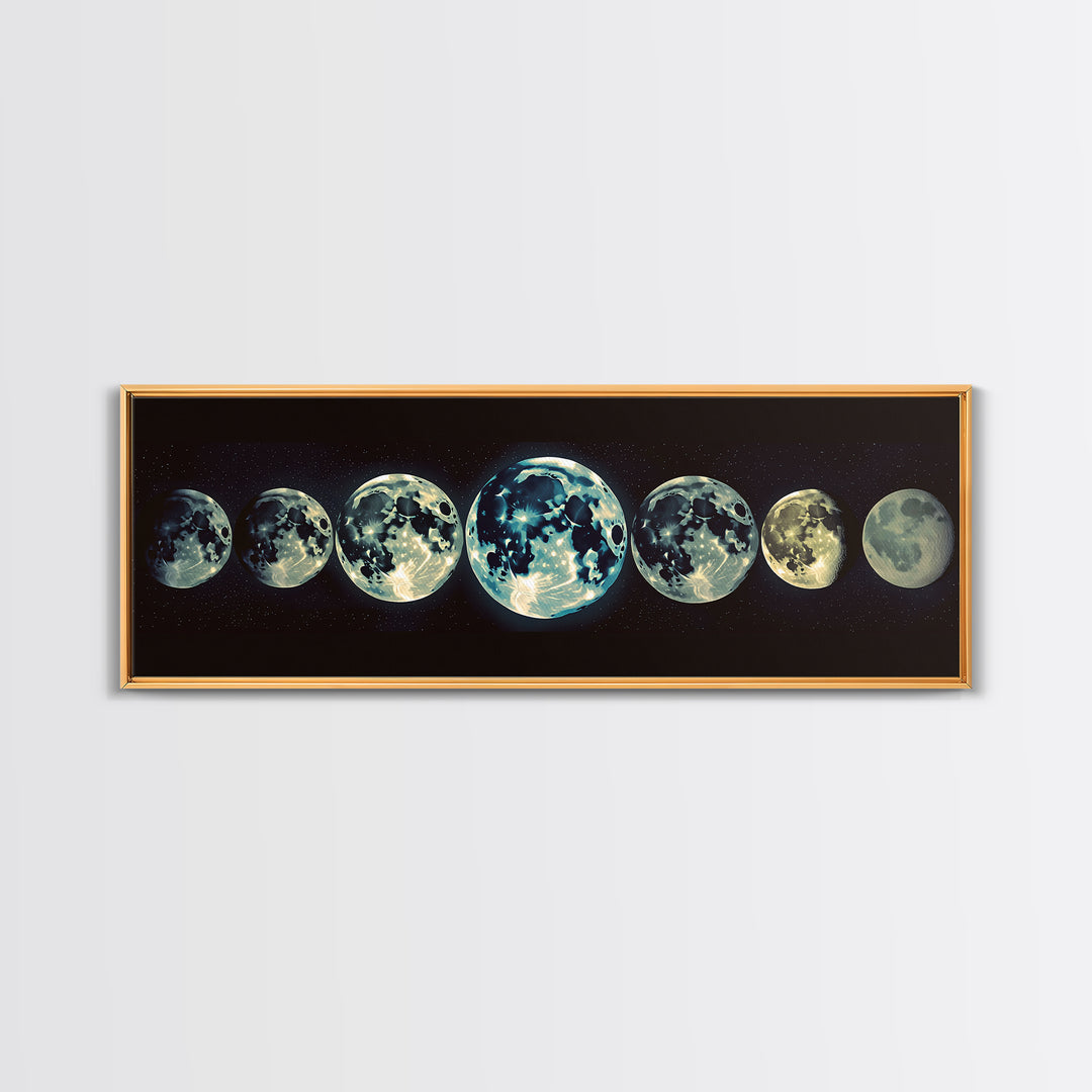 Glowing Moon Phases Canvas Print, Celestial Wall Art, Black Art Print, Dreamy Wall Art, Bedroom Wall Decor, Unique Gift, Poster