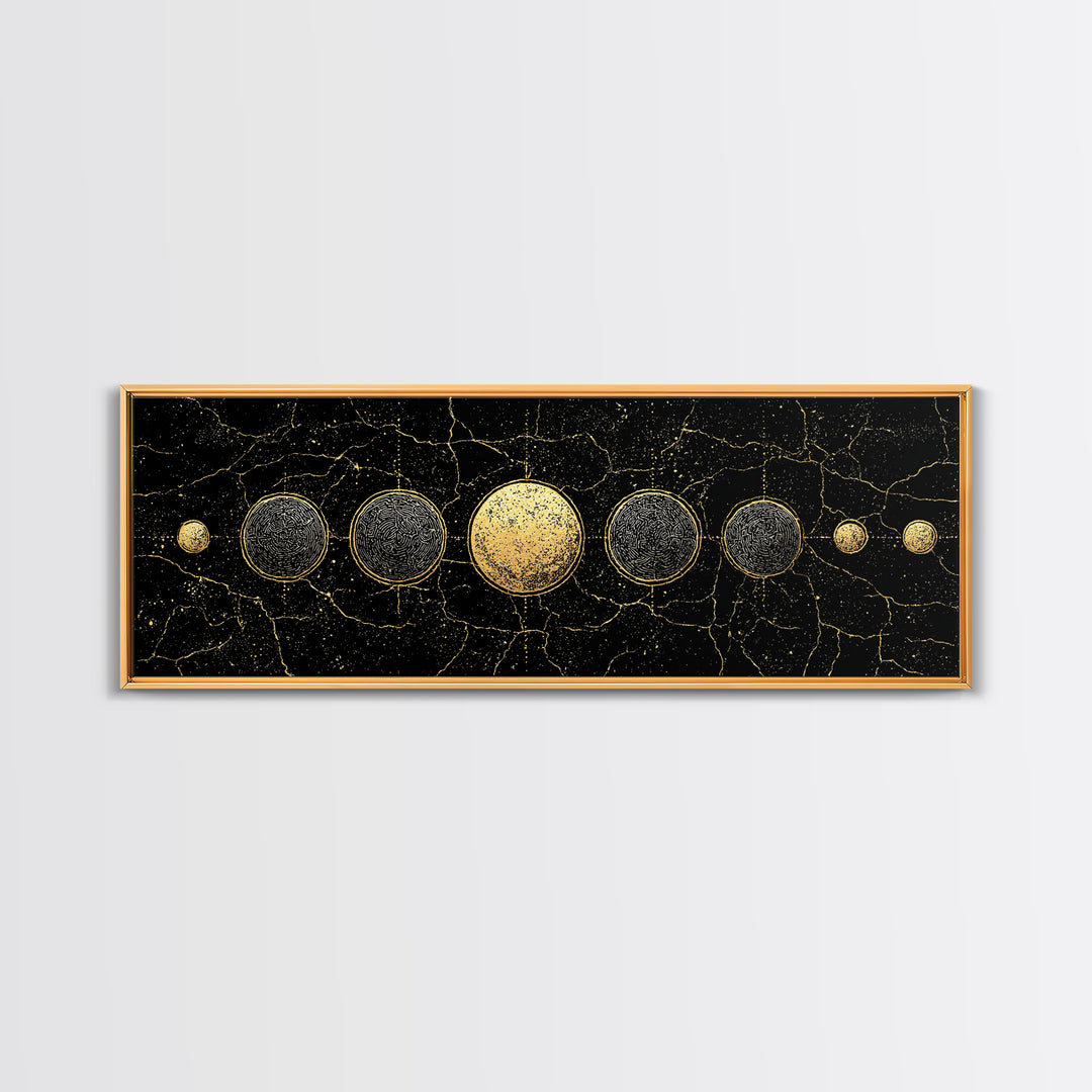 Gold Planet Alignment Wall Art, Black And Gold Art, Geometric Wall Art, Abstract Canvas Print, Luxury Canvas Art Decor Gift