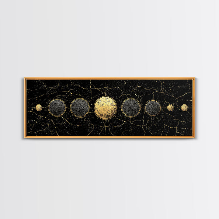 Gold Planet Alignment Wall Art, Black And Gold Art, Geometric Wall Art, Abstract Canvas Print, Luxury Canvas Art Decor Gift