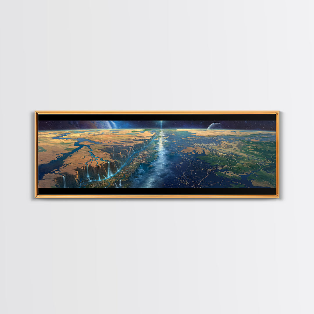 Futuristic African Continent Horizon Canvas Print, Afrofuturism Decor, Large Wall Art, Modern Landscape For Office Living Room Decor