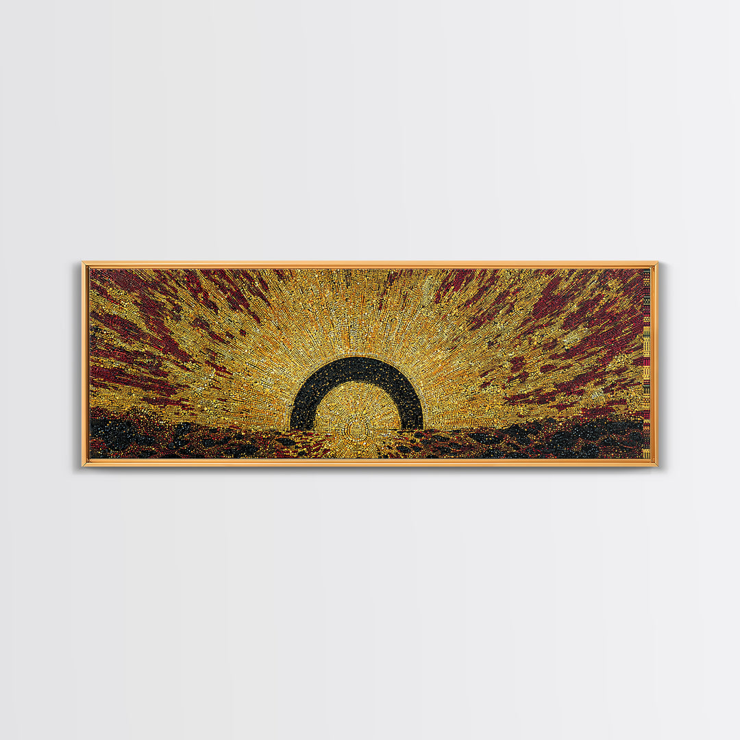Radiant Golden Eclipse Sunrise Wall Art, Abstract African Art Decor, Burnt Orange Canvas Print, Bold Statement Home Decor